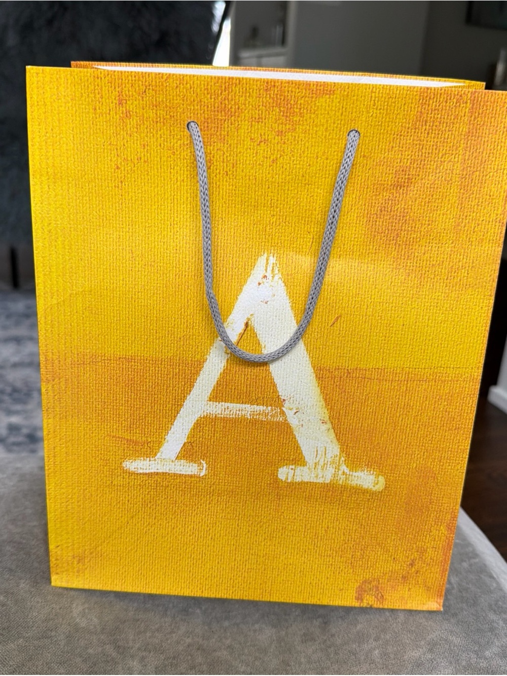 Anthropologie Yellow Tote-Style Gift Bag with White 'A' Monogram